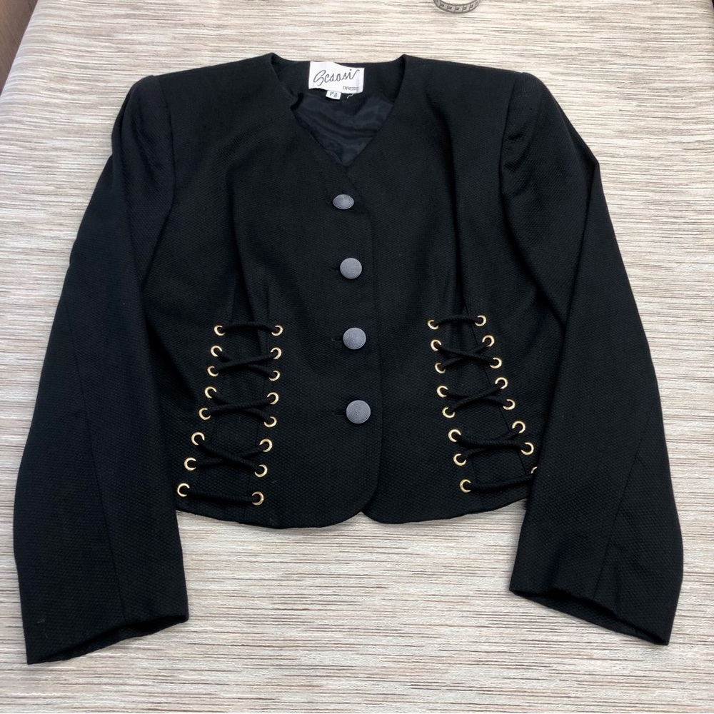 Scaasi Black Whimsygoth Y2k Corsett Lace Jacket - Picture 14 of 16